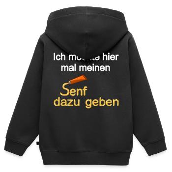 Senf dazu geben, Senf, Humor, Essen, Sauce, Gewürz - Kinder Premium Organic Zip Hoodie - Schwarz - Hinten - AI Model Kid Male (0cm)