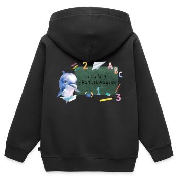 Schulanfang Delfin - Kinder Premium Organic Zip Hoodie - Schwarz - Hinten - AI Model Kid Male (0cm)
