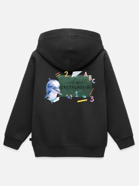 Schulanfang Delfin - Kinder Premium Organic Zip Hoodie - Schwarz