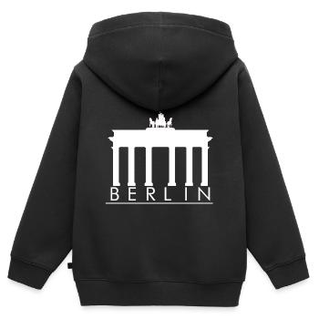 Berlin - Sweat Premium à capuche zippé enfant bio - noir - Dos - AI Model Kid Male (0cm)