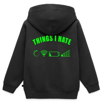 THINGS I HATE GESCHENK DIGITAL INTERNET NETZ AKKU - Kinder Premium Organic Zip Hoodie - Schwarz - Hinten - AI Model Kid Male (0cm)