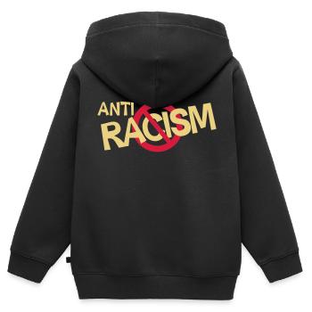 Anti racism - shirt anti racisme - Sweat Premium à capuche zippé enfant bio - noir - Dos - AI Model Kid Male (0cm)
