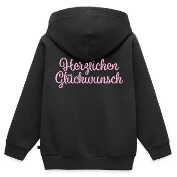 Herzlichen Glückwunsch Geschenkidee - Kinder Premium Organic Zip Hoodie - Schwarz - Hinten - AI Model Kid Male (0cm)