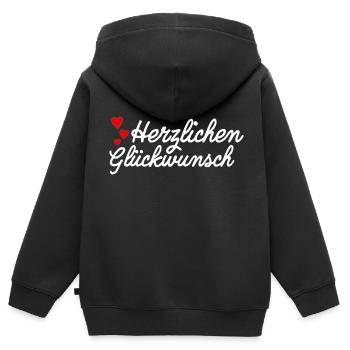 Herzlichen Glückwunsch Gratulation - Kinder Premium Organic Zip Hoodie - Schwarz - Hinten - AI Model Kid Male (0cm)