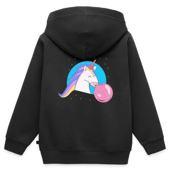 Licorne avec bulle bubble-gum - Sweat Premium à capuche zippé enfant bio - noir - Dos - AI Model Kid Male (0cm)