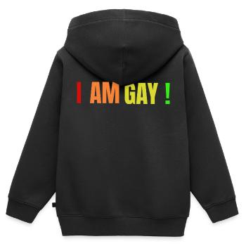 I AM GAY ! - Kids Premium Organic Zip-up Hoodie - black - Back - AI Model Kid Male (0cm)