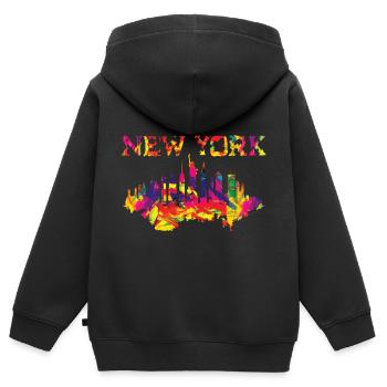 New York aux couleurs vives - Sweat Premium à capuche zippé enfant bio - noir - Dos - AI Model Kid Male (0cm)