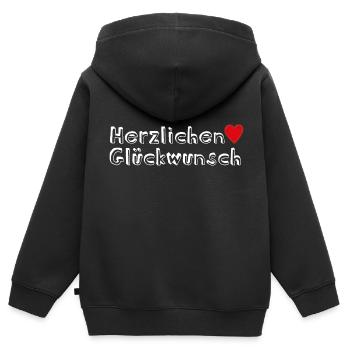 Herzlichen Glückwunsch Geschenkidee - Kinder Premium Organic Zip Hoodie - Schwarz - Hinten - AI Model Kid Male (0cm)