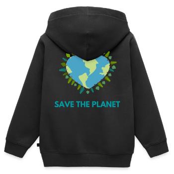 Save The Planet ! - Sweat Premium à capuche zippé enfant bio - noir - Dos - AI Model Kid Male (0cm)