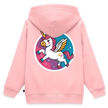 Licorne onirique – magie arc-en-ciel pour les enfants - Sweat Premium à capuche zippé enfant bio - rose - Dos - AI Model Kid Female (0cm)