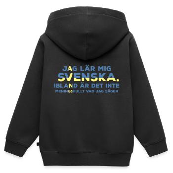 Learn Swedish - Kids Premium Organic Zip-up Hoodie - black - Back - AI Model Kid Male (0cm)