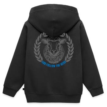 Schaf bleib ruhig und folge der Herde - Kinder Premium Organic Zip Hoodie - Schwarz - Hinten - AI Model Kid Male (0cm)