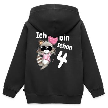 4. Geburtstag Mädchen Süßer Waschbär Vier 4 Jahre - Kinder Premium Organic Zip Hoodie - Schwarz - Hinten - AI Model Kid Male (0cm)