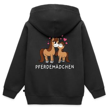 Pferdemädchen Süße Comic Pferde Mädchen Herzen - Kinder Premium Organic Zip Hoodie - Schwarz - Hinten - AI Model Kid Male (0cm)