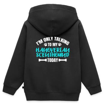 Scenthound hanovrien Hannoverscher Schweißhund - Sweat Premium à capuche zippé enfant bio - noir - Dos - AI Model Kid Male (0cm)