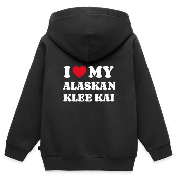 J’adore mon Klee Kai d’Alaska - Sweat Premium à capuche zippé enfant bio - noir - Dos - AI Model Kid Male (0cm)