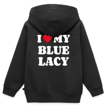 J’adore ma dentelle bleue - Sweat Premium à capuche zippé enfant bio - noir - Dos - AI Model Kid Male (0cm)