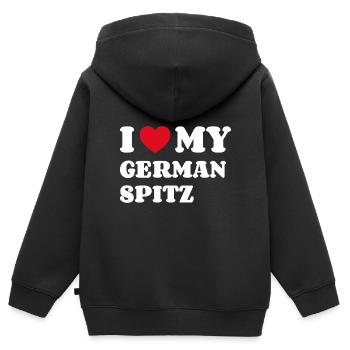 J’aime mon Spitz allemand Deutscher Spitz - Sweat Premium à capuche zippé enfant bio - noir - Dos - AI Model Kid Male (0cm)