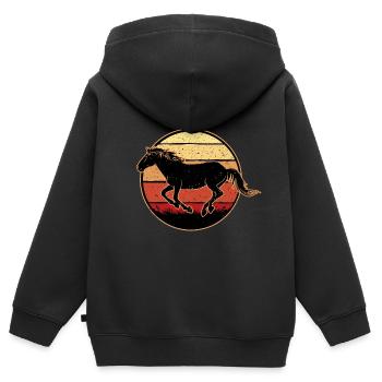 Cheval Rétro Galop - Sweat Premium à capuche zippé enfant bio - noir - Dos - AI Model Kid Male (0cm)