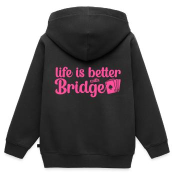 Joueur de bridge fille Joueur de bridge Dictons Rose - Sweat Premium à capuche zippé enfant bio - noir - Dos - AI Model Kid Male (0cm)