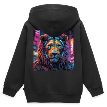 lion cyberpunk - Sweat Premium à capuche zippé enfant bio - noir - Dos - AI Model Kid Male (0cm)