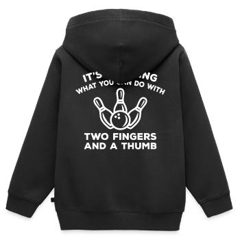 Bowling disant - Sweat Premium à capuche zippé enfant bio - noir - Dos - AI Model Kid Male (0cm)
