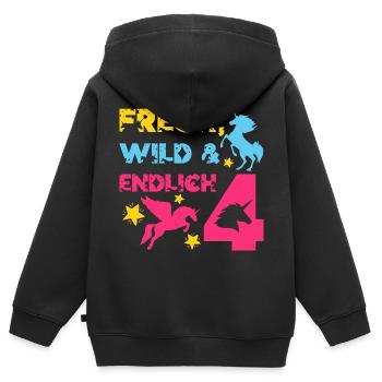EINHORN FRECH WILD UND ENDLICH 4. GEBURTSTAG - Kinder Premium Organic Zip Hoodie - Schwarz - Hinten - AI Model Kid Male (0cm)