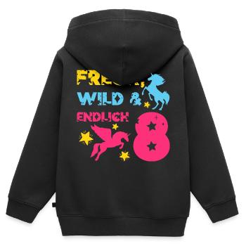 EINHORN FRECH WILD UND ENDLICH 8. GEBURTSTAG - Kinder Premium Organic Zip Hoodie - Schwarz - Hinten - AI Model Kid Male (0cm)
