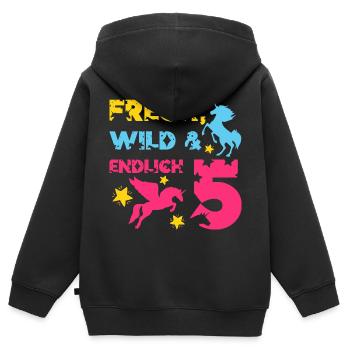 EINHORN FRECH WILD UND ENDLICH 5. GEBURTSTAG - Kinder Premium Organic Zip Hoodie - Schwarz - Hinten - AI Model Kid Male (0cm)