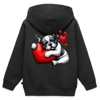 Cadeaux de la Saint-Valentin bouledogue français - Sweat Premium à capuche zippé enfant bio - noir - Dos - AI Model Kid Male (0cm)