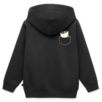 Cochon d’Inde coloré - Dans poche poitrine / poche chemise - Sweat Premium à capuche zippé enfant bio - noir - Dos - AI Model Kid Male (0cm)