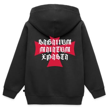 Ritterkreuz Spruch - sigillvm militvm xpisti - rot - Kinder Premium Organic Zip Hoodie - Schwarz - Hinten - AI Model Kid Male (0cm)