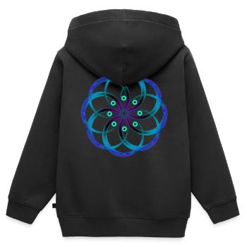 Heilige geometrische Spirale Augen - Kinder Premium Organic Zip Hoodie - Schwarz - Hinten - AI Model Kid Male (0cm)