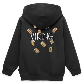 Viking - runes viking - Sweat Premium à capuche zippé enfant bio - noir - Dos - AI Model Kid Male (0cm)