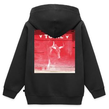 Bull vor der Toril Camargue bearbeiten - Kinder Premium Organic Zip Hoodie - Schwarz - Hinten - AI Model Kid Male (0cm)