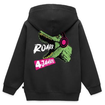 Roarrr, j’ai 4 | T-Rex 4 ans | Dino - Sweat Premium à capuche zippé enfant bio - noir - Dos - AI Model Kid Male (0cm)
