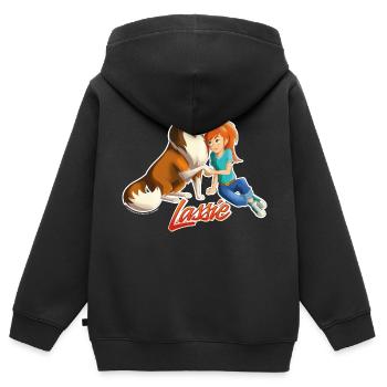 Lassie Zusammen Mit Zoé - Kinder Premium Organic Zip Hoodie - Schwarz - Hinten - AI Model Kid Male (0cm)
