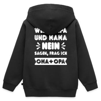 Wenn Mama und Papa NEIN sagen frage ich Oma & Opa! - Kinder Premium Organic Zip Hoodie - Schwarz - Hinten - AI Model Kid Male (0cm)