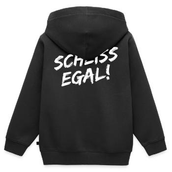 "Scheiss Egal!" - Weiße Pinselschrift - Kinder Premium Organic Zip Hoodie - Schwarz - Hinten - AI Model Kid Male (0cm)