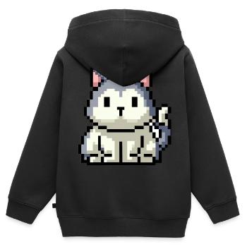 8bit 16bit verpixelt Katze - Kinder Premium Organic Zip Hoodie - Schwarz - Hinten - AI Model Kid Male (0cm)