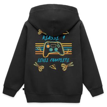 Klasse 1 - Level complete - Abschluss Klasse 1 - Kinder Premium Organic Zip Hoodie - Schwarz - Hinten - AI Model Kid Male (0cm)