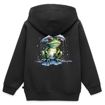 Frosch unter dem Regenschirm - Kinder Premium Organic Zip Hoodie - Schwarz - Hinten - AI Model Kid Male (0cm)