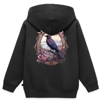 Rabe in einem romantischen ovalen Rahmen - Kinder Premium Organic Zip Hoodie - Schwarz - Hinten - AI Model Kid Male (0cm)