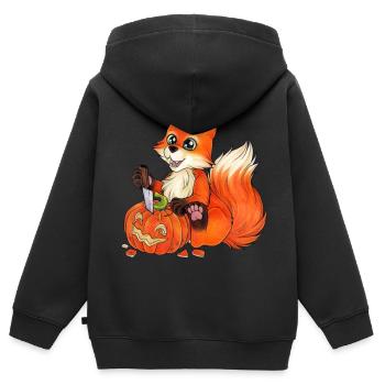 Niedlicher Fuchs Kürbis Halloween Kürbis Schnitzen - Kinder Premium Organic Zip Hoodie - Schwarz - Hinten - AI Model Kid Male (0cm)
