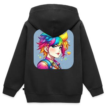 Freches Girl mit Regenbogenhaaren - Kinder Premium Organic Zip Hoodie - Schwarz - Hinten - AI Model Kid Male (0cm)