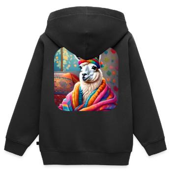 Lama d’hiver cool et confortable - Sweat Premium à capuche zippé enfant bio - noir - Dos - AI Model Kid Male (0cm)
