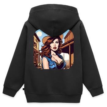 Cooles Western Girl - Kinder Premium Organic Zip Hoodie - Schwarz - Hinten - AI Model Kid Male (0cm)