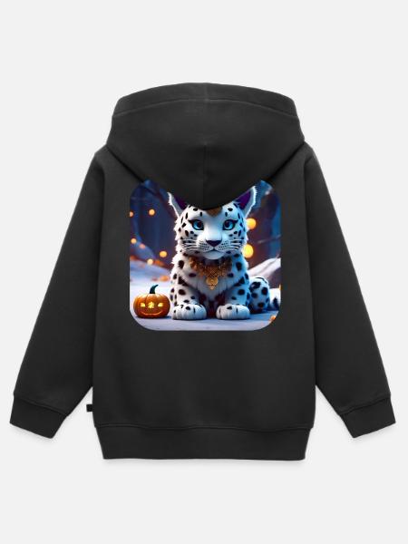 Niedlicher Schneeleopard - Kinder Premium Organic Zip Hoodie - Schwarz