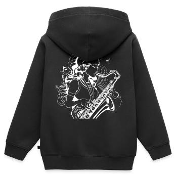 Saxophonistin Skizze - Kinder Premium Organic Zip Hoodie - Schwarz - Hinten - AI Model Kid Male (0cm)