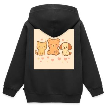 Dessin de bande dessinée mignon. - Sweat Premium à capuche zippé enfant bio - noir - Dos - AI Model Kid Male (0cm)
